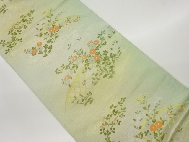 光悦垣に秋草・万寿菊模様織出し袋帯